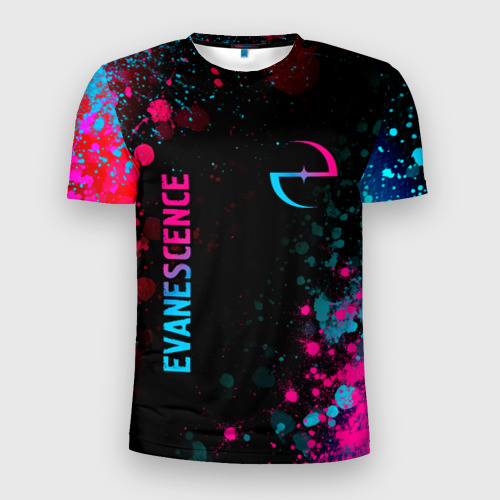Мужская футболка 3D Slim Evanescence - neon gradient: символ и надпись вертикально, цвет 3D печать