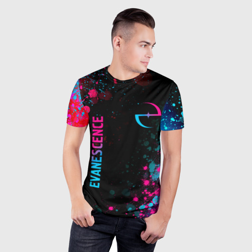 Мужская футболка 3D Slim Evanescence - neon gradient: символ и надпись вертикально, цвет 3D печать - фото 3