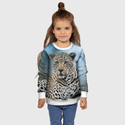 Свитшот с принтом Леопард африканский для ребенка, вид на модели спереди №4. Цвет основы: белый