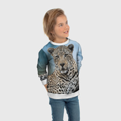 Свитшот с принтом Леопард африканский для ребенка, вид на модели спереди №3. Цвет основы: белый