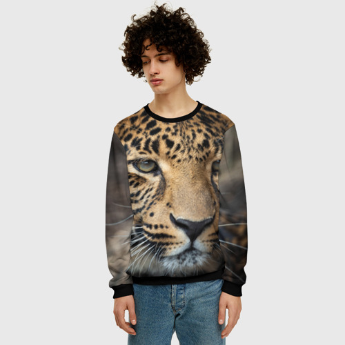 Мужской свитшот 3D Молодой леопард, цвет черный - фото 3