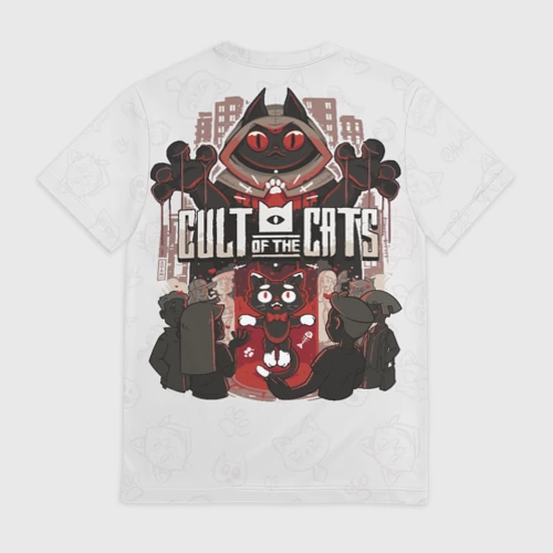 Мужская футболка 3D с принтом White Cult Of The Cats, вид сзади #1