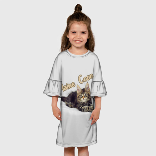 Детское платье 3D с принтом Мейн-кун котёнок, вид сбоку #3