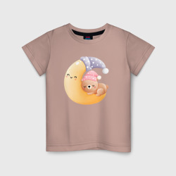 Детская футболка хлопок Милый мишка спит на месяце