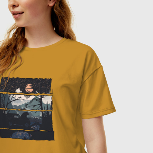 Женская футболка хлопок Oversize Внедорожник и медведь, цвет горчичный - фото 3