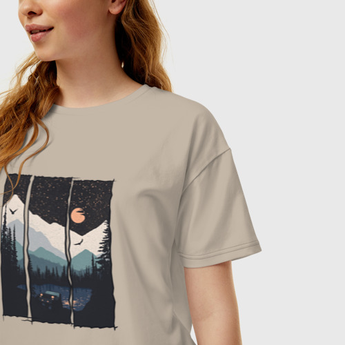 Женская футболка хлопок Oversize Бездорожье Сибирь, цвет миндальный - фото 3