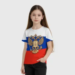 Детская футболка 3D Герб России на фоне флага - фото 2