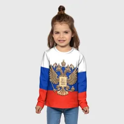 Детский лонгслив 3D Герб России на фоне флага - фото 2
