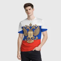 Мужская футболка 3D Герб России на фоне флага - фото 2