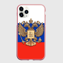 Чехол для iPhone 11 Pro Max матовый Герб России на фоне флага