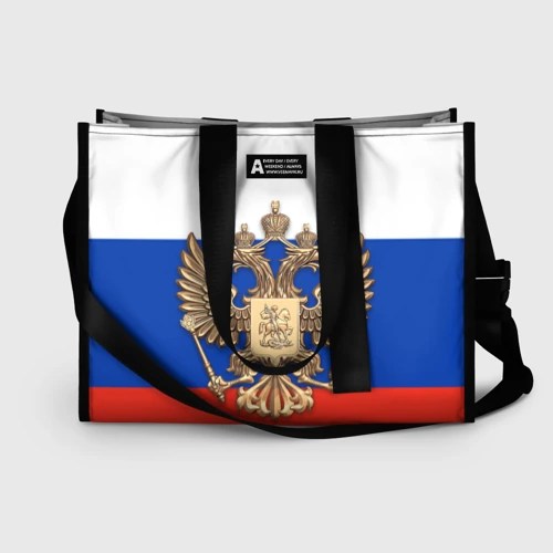 Сумка-шоппер 3D Герб России на фоне флага