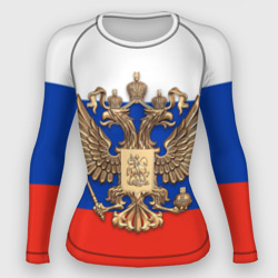 Женский рашгард 3D Герб России на фоне флага