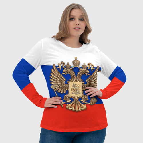 Женский лонгслив 3D Герб России на фоне флага, цвет 3D печать - фото 6