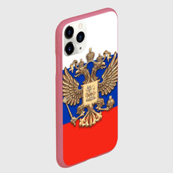 Чехол для iPhone 11 Pro матовый Герб России на фоне флага - фото 2