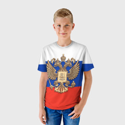 Детская футболка 3D Герб России на фоне флага - фото 2