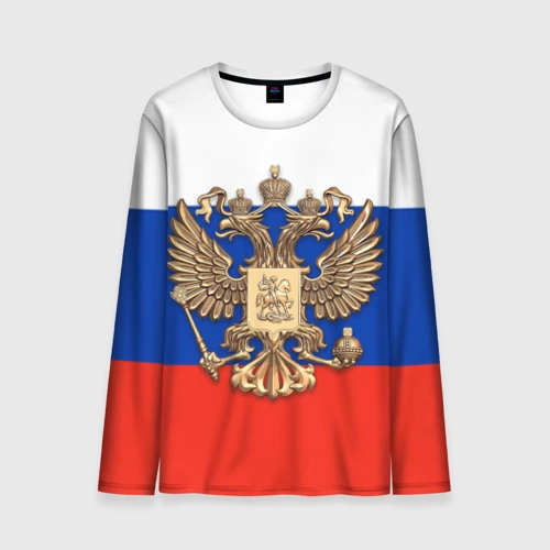 Мужской лонгслив 3D Герб России на фоне флага
