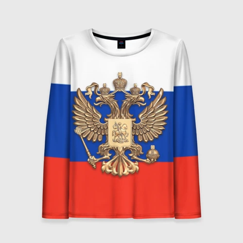 Женский лонгслив 3D Герб России на фоне флага