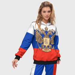 Женский костюм с толстовкой 3D Герб России на фоне флага - фото 2