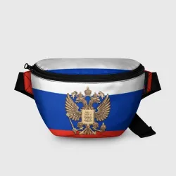 Поясная сумка 3D Герб России на фоне флага