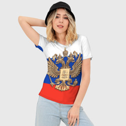 Женская футболка 3D Slim Герб России на фоне флага - фото 2