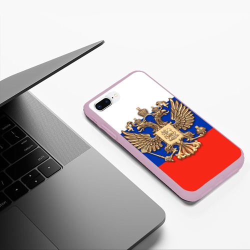Чехол для iPhone 7Plus/8 Plus матовый с принтом Герб России на фоне флага, фото #5
