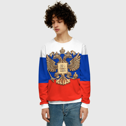 Мужской свитшот 3D Герб России на фоне флага, цвет белый - фото 3