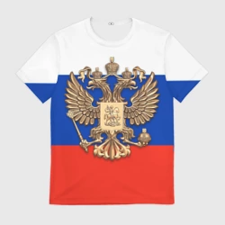 Мужская футболка 3D Герб России на фоне флага