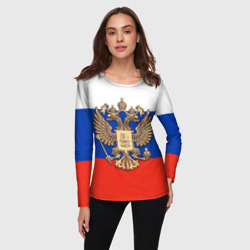 Женский лонгслив 3D Герб России на фоне флага - фото 2