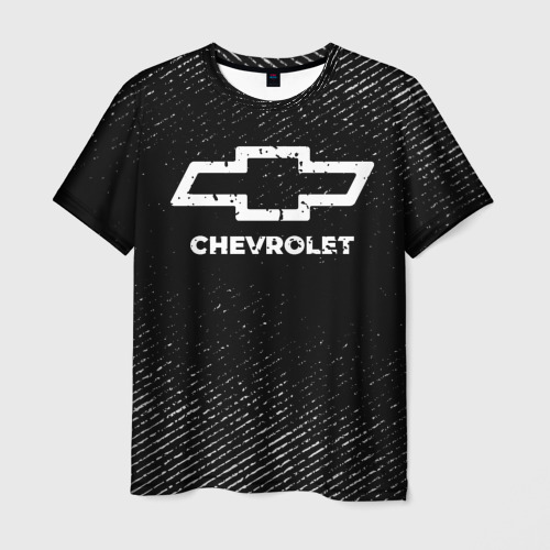 Мужская футболка с принтом Chevrolet с потертостями на темном фоне, вид спереди №1