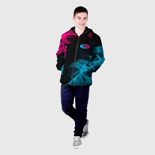 Мужская куртка 3D Land Rover - neon gradient: символ и надпись вертикально, цвет 3D печать - фото 3