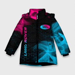 Зимняя куртка для девочек 3D Land Rover - neon gradient: символ и надпись вертикально