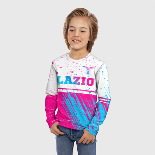 Детский лонгслив 3D Lazio neon gradient style: символ сверху, цвет 3D печать - фото 3