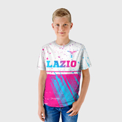 Детская футболка 3D Lazio neon gradient style: символ сверху - фото 2