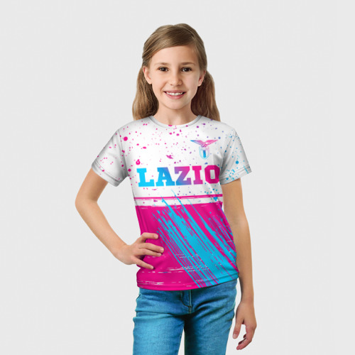 Детская футболка 3D Lazio neon gradient style: символ сверху, цвет 3D печать - фото 5