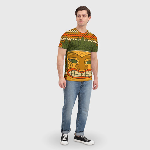 Мужская футболка 3D с принтом Polynesian tiki CONFUSED, вид сбоку #3