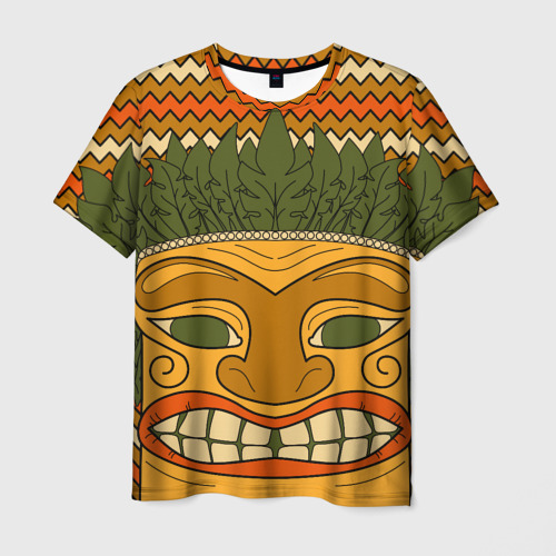 Мужская футболка 3D с принтом Polynesian tiki CONFUSED, вид спереди #2