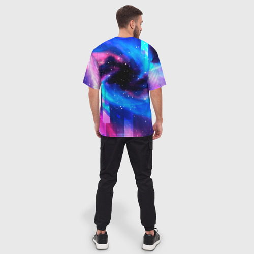Мужская футболка oversize 3D David Bowie неоновый космос, цвет 3D печать - фото 4