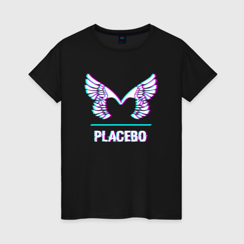 Женская футболка хлопок с принтом Placebo glitch rock, вид спереди #2