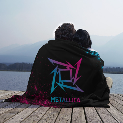 Плед 3D с принтом Metallica - neon gradient, вид сбоку #3