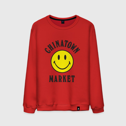 Мужской свитшот хлопок с принтом Chinatown Market - smiley, вид спереди #2