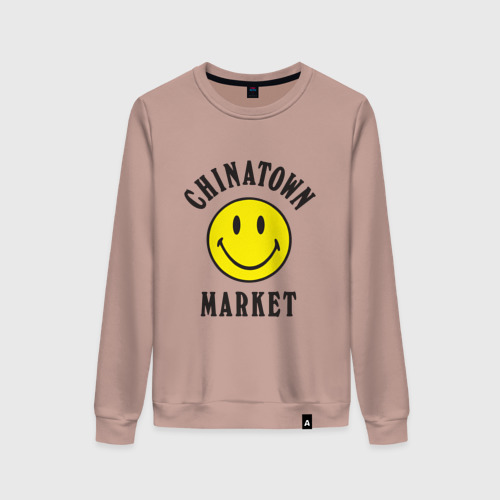 Женский свитшот хлопок Chinatown Market - smiley, цвет пыльно-розовый