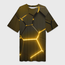 Платье-футболка 3D Золотые неоновые геометрические плиты