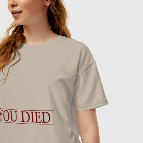 Женская футболка хлопок Oversize Dark Souls - You Died, цвет миндальный - фото 3