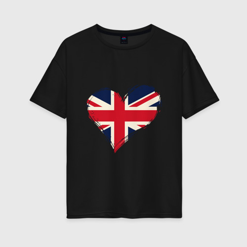 Женская футболка хлопок Oversize Сердце - Британия, цвет черный