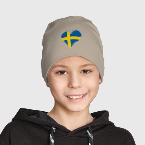 Детская шапка демисезонная Сердце - Швеция, цвет миндальный - фото 3
