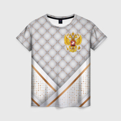 Женская футболка 3D Герб России white gold