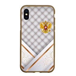 Чехол для iPhone XS Max матовый Герб России white gold