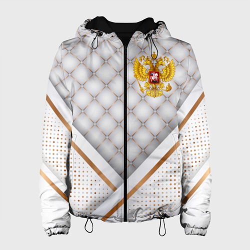 Женская куртка 3D с принтом Герб России white gold, вид спереди #2