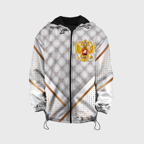 Детская куртка 3D с принтом Герб России white gold, вид спереди #2
