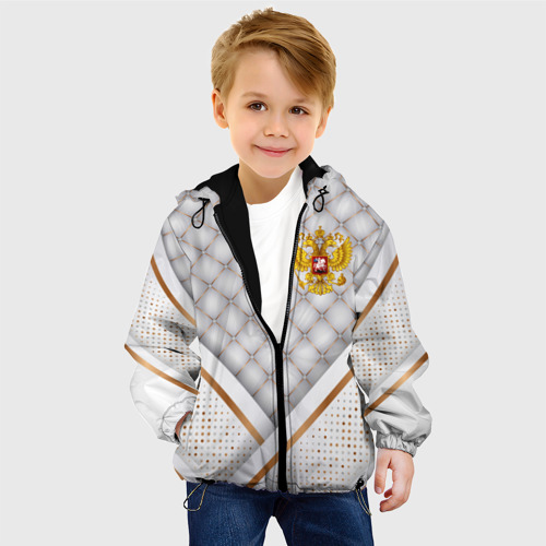 Детская куртка 3D с принтом Герб России white gold, фото на моделе #1